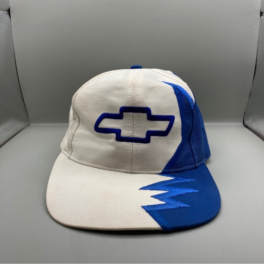 Vintage Kati Shark Tooth Chevy Snapback Hat Chevrolet White Blue Embroidered